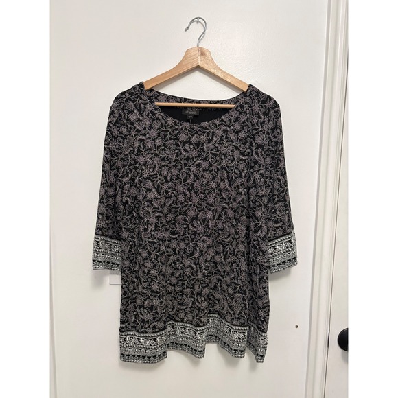 NWT Women's J. Jill Wearever Border Printed Knit Top – Black – Large - Picture 2 of 5